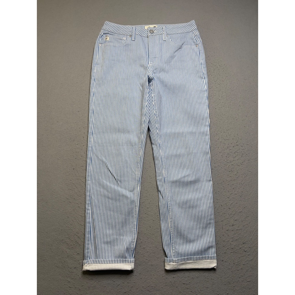 Seven7 Straight Leg Jeans Women 4 Blue White Hickory Stripe Denim Stretch